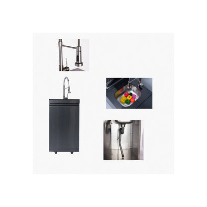 Outdoor Kitchen Island Black Stainless Steel with Sink & 46-Inch 4-Burner 72000 BTU Grill, Wine Cooler, Refrigerator, Rotisserie Kit & Granite Countertops