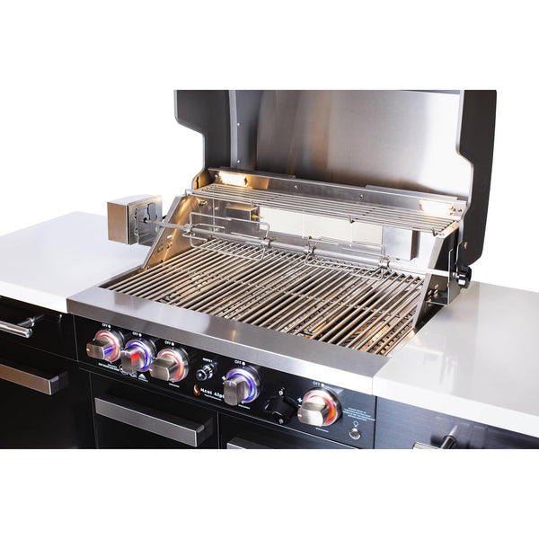 70-inch 4-Burner Island, Black Stainless, Fridge