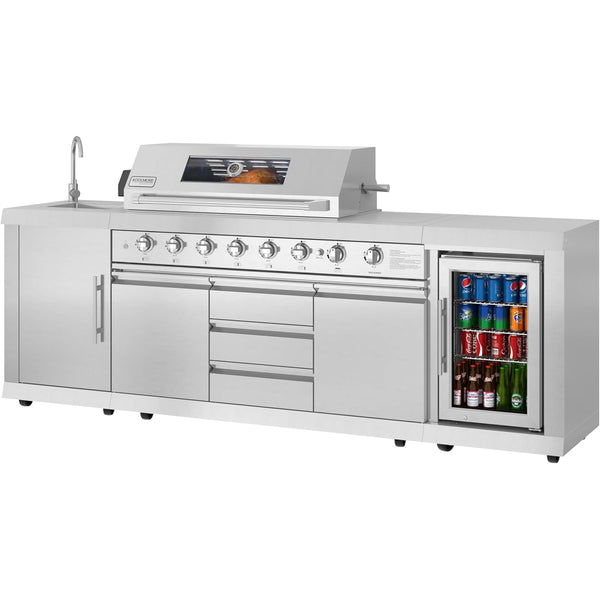 6-Burner Island, Stainless, Sink and Fridge
