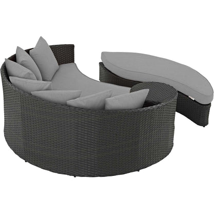 Sojourn Wicker Rattan Outdoor Patio Sunbrella Fabric Daybed in Canvas Gray