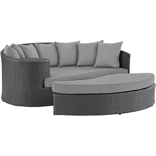 Sojourn Wicker Rattan Outdoor Patio Sunbrella Fabric Daybed in Canvas Gray