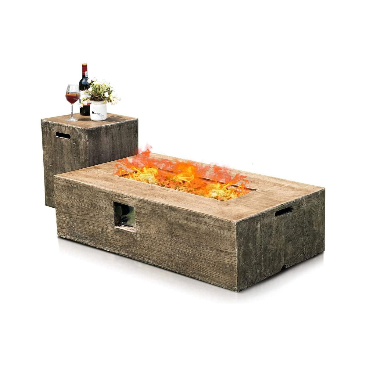 Topment 48-Inch Propane Fire Pit Set, 50,000 BTU Rectangular Gas Fire Pit Table with Lava Rocks, Waterproof Cover, Patio Rustic Outdoor Fireplace with Adjustable Flame, Propane Tank Holder Included